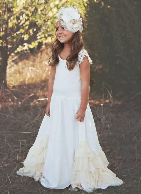 A Line Floor-length Scoop Sleevesless Chiffon Flower Girl Dresses With Appliqued