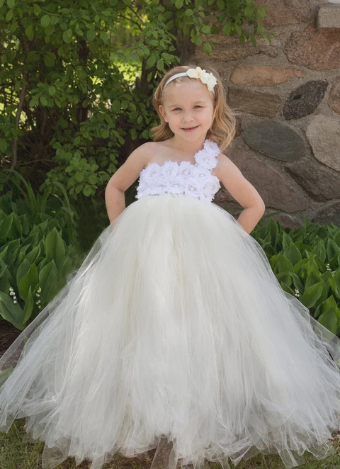 Ball-gown/princess Floor-length One Shoulder Sleevesless Tulle Flower Girl Dresses