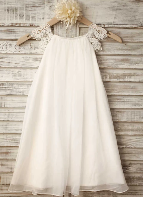 A-line Scoop Sleeveless Lace Tea-length Chiffon Flower Girl Dresses