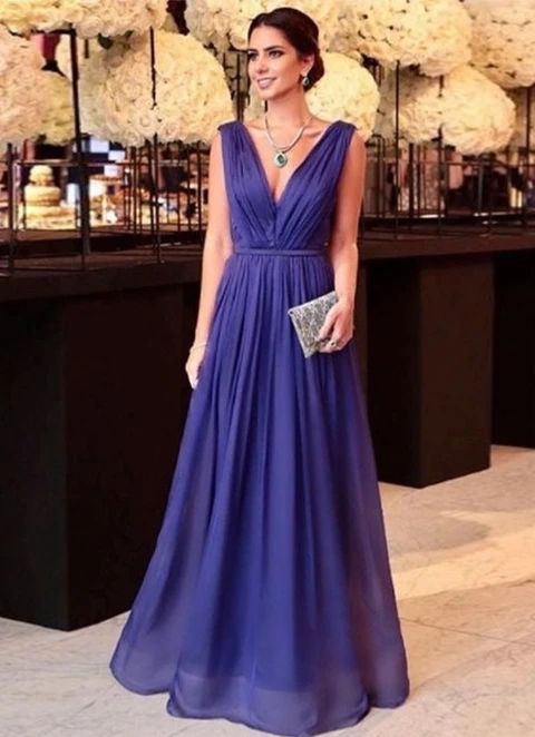 A-line Chiffon V-neck Sleeveless Floor-length Mother Of The Bride Dresses With Pleated