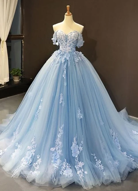 Ball Gown Tulle Off-the-shoulder Sleeveless Applique Chapel Train Dresses