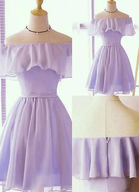 A-line Off-the-shoulder Short Sleeve Short/mini Chiffon Dresses With Pleated