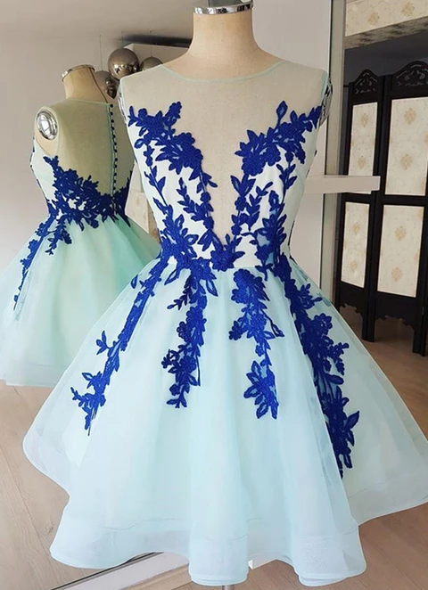 Ball Gown Princess Illusion Neck Sleeveless Organza Knee-length Dresses With Appliqued