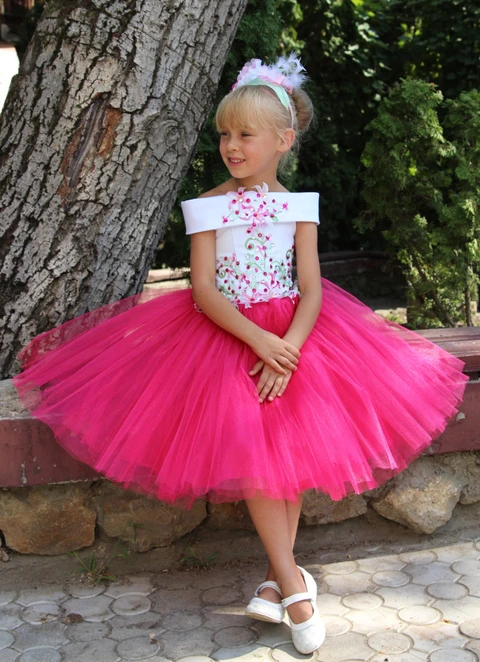 Ball-gown/princess Off The Shoulder Tea-length Tulle Flower Girl Dresses With Appliqued