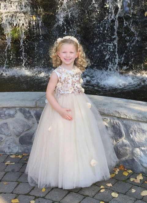 Ball-gown/princess Floor-length Scoop Sleevesless Tulle Flower Girl Dresses