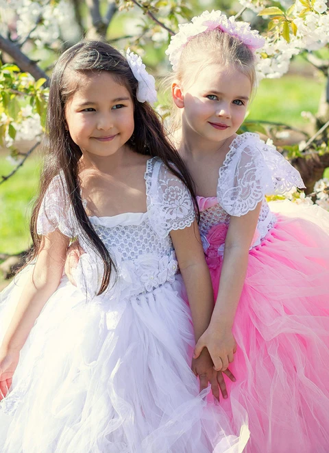 Ball-gown/princess Floor-length Square Sleevesless Tulle Flower Girl Dresses