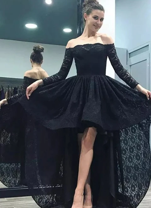 A-line/princess Off-the-shoulder Full/long Sleeve Asymmetrical Lace Dresses