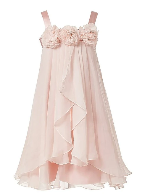 A-line Sleeveless Straps Flower Chiffon Tea-length Flower Girl Dresses