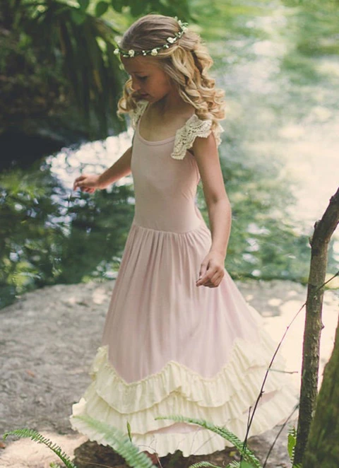 A Line Floor-length Scoop Sleevesless Jersey Flower Girl Dresses With Pleated Ruffles