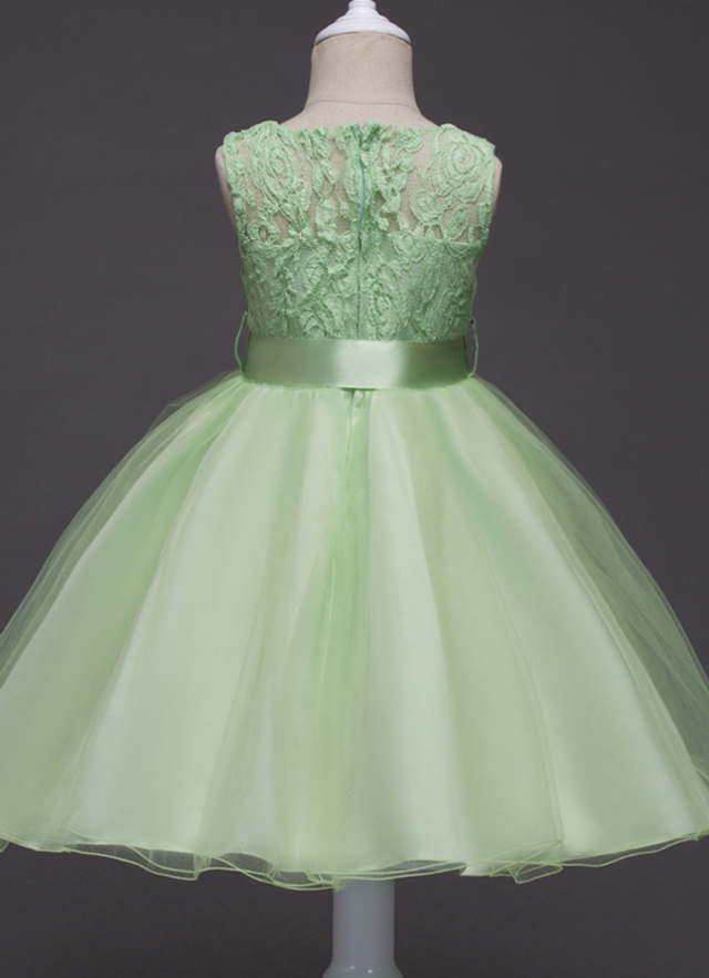 Ball-gown/princess Tea-length Scoop Sleevesless Organza Flower Girl Dresses With Sashes